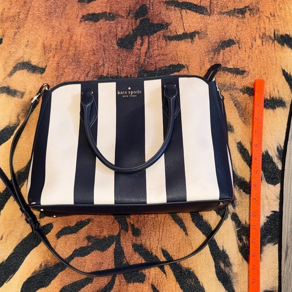 Kate Spade navy and White Striped Satchel